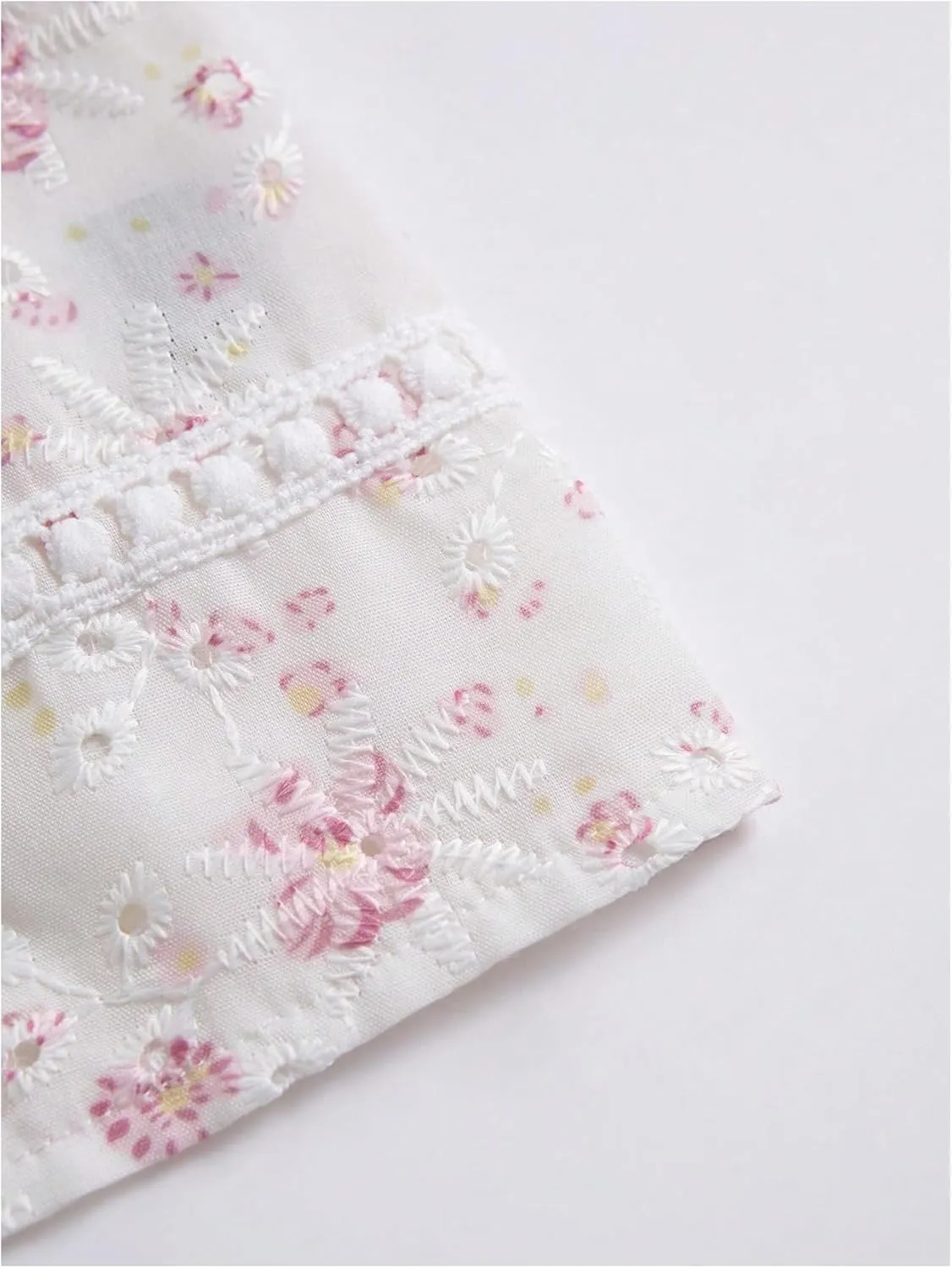 Women's Tie Front Ditsy Floral Camisole Tops Ruffle Hem Eyelet Embroidery Spaghetti Strap Tank Top