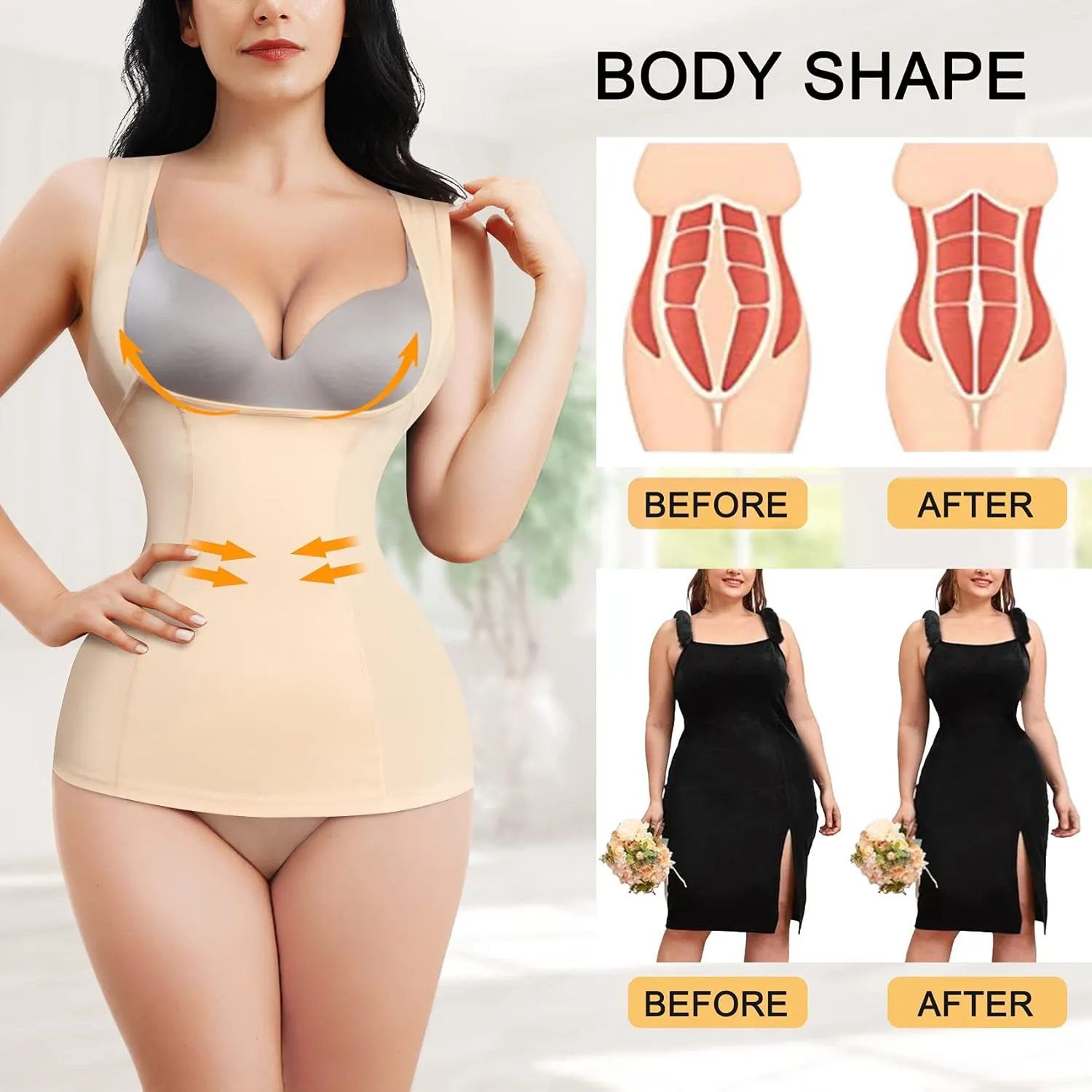 Women's Tummy Control Shapewear Tank Tops Underbust Body Shaper Slimming Compression Camisole Fajas Waist Trainer