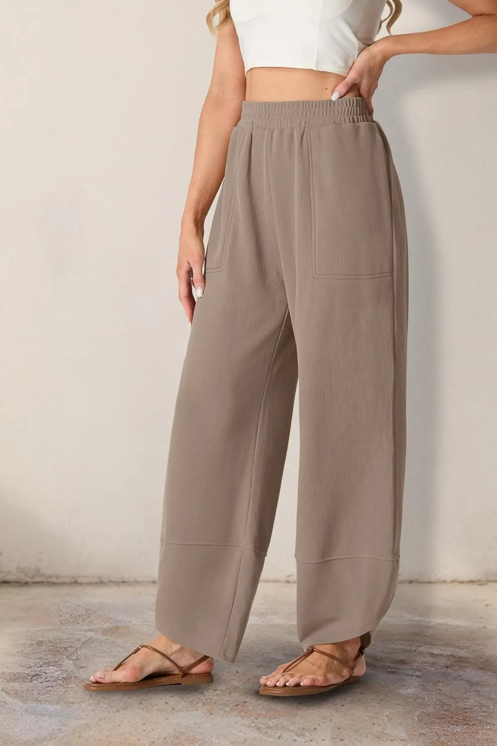 Womens Wide Leg Harem Pants Casual Loose Elastic Waist Solid Color Comfy Palazzo Lounge Baggy Sweatpants with Pockets