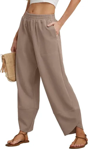 Womens Wide Leg Harem Pants Casual Loose Elastic Waist Solid Color Comfy Palazzo Lounge Baggy Sweatpants with Pockets