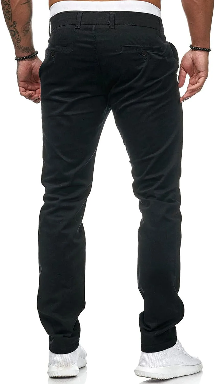 WUAI-Men Stretch Flat Front Chino Pant Slim Fit Casual Elastic Waist Workout Jogger Sweatpants Comfy Lounge Pants