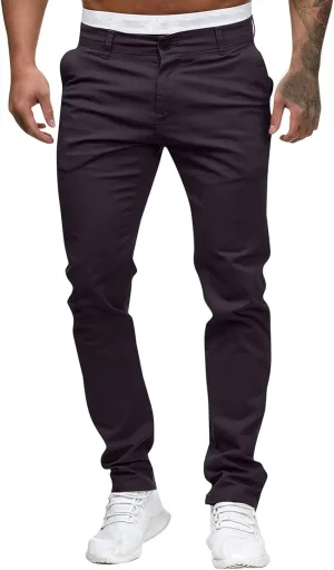 WUAI-Men Stretch Flat Front Chino Pant Slim Fit Casual Elastic Waist Workout Jogger Sweatpants Comfy Lounge Pants