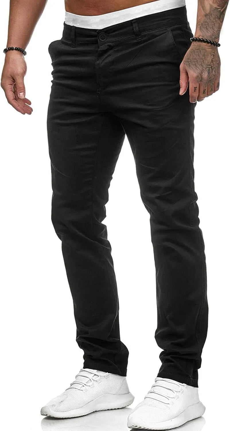 WUAI-Men Stretch Flat Front Chino Pant Slim Fit Casual Elastic Waist Workout Jogger Sweatpants Comfy Lounge Pants
