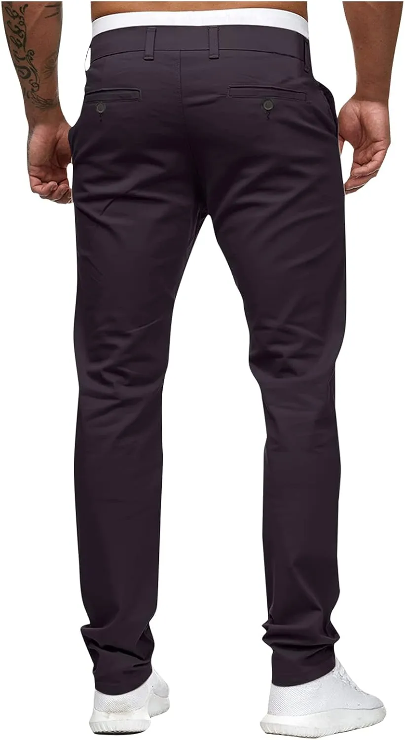WUAI-Men Stretch Flat Front Chino Pant Slim Fit Casual Elastic Waist Workout Jogger Sweatpants Comfy Lounge Pants