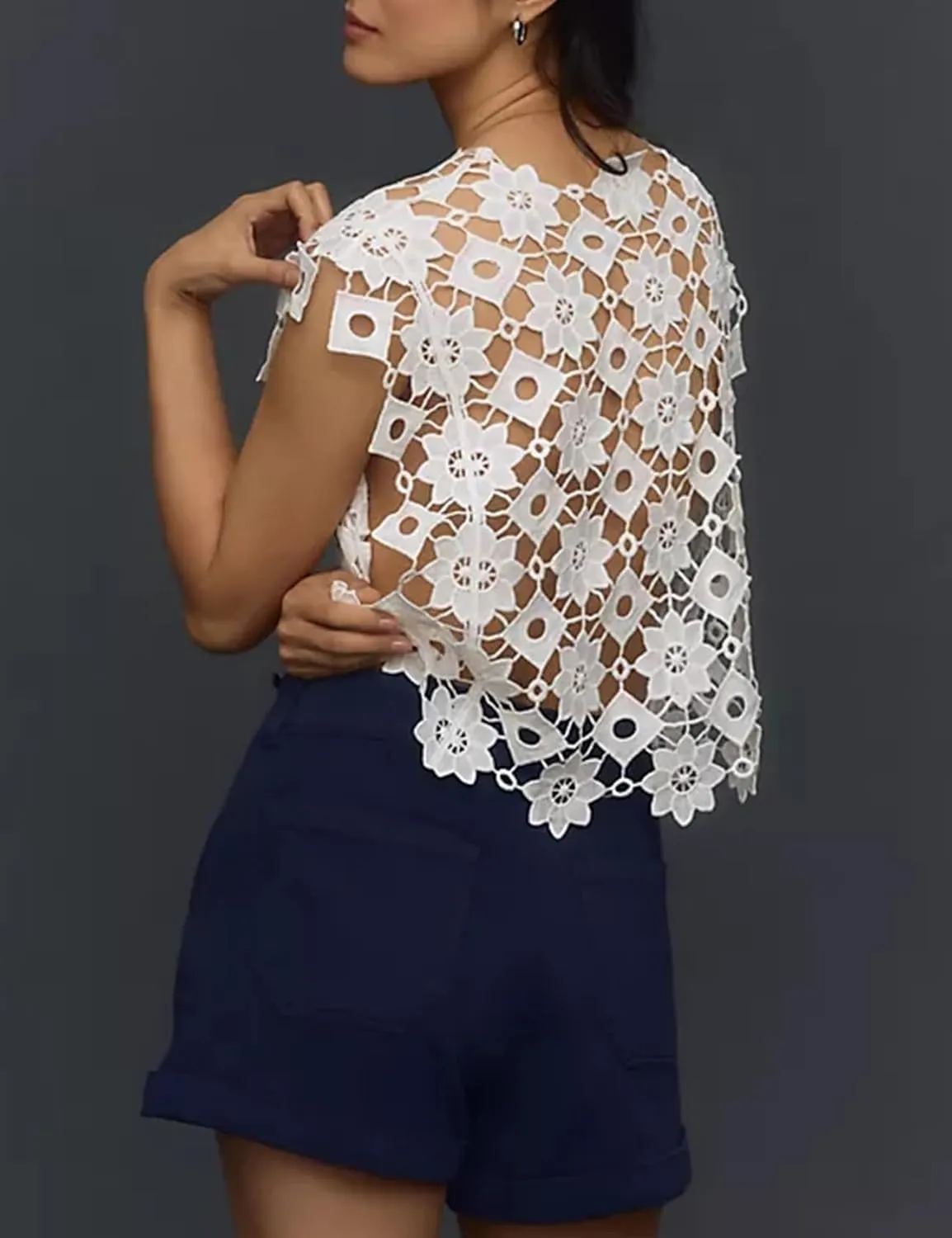 Yimoon Women's Hollow Out Floral Lace Vest Sleeveless Crewneck Cover Up Summer Going Out Tops