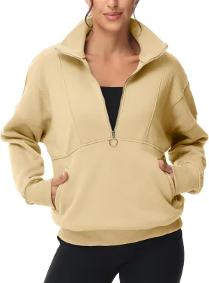 YKR Womens Oversized Sweatshirts Half Zip Up Hoodies Fleece Pullover with Pockets Y2K 2024