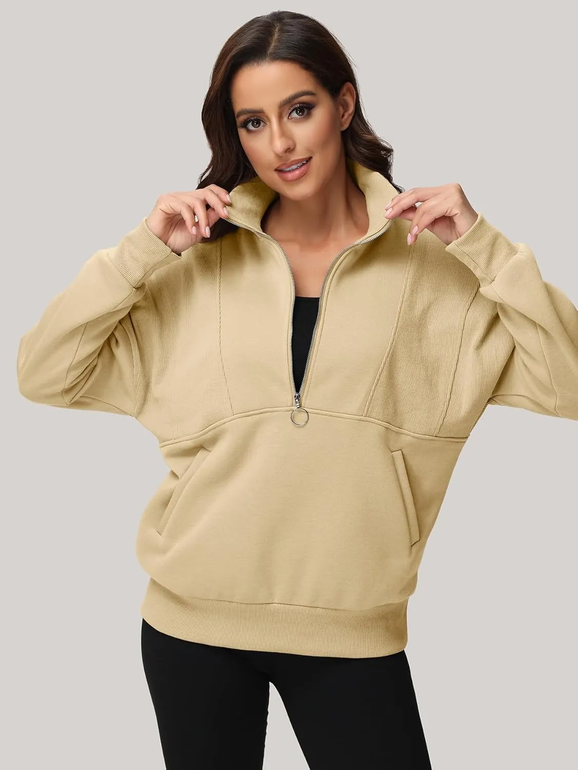 YKR Womens Oversized Sweatshirts Half Zip Up Hoodies Fleece Pullover with Pockets Y2K 2024