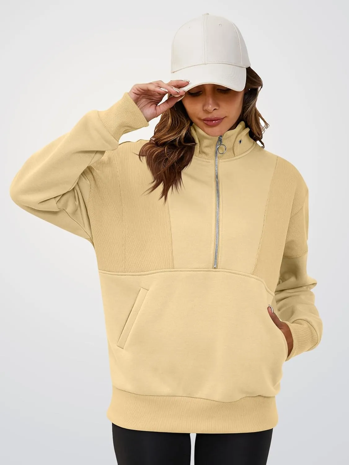 YKR Womens Oversized Sweatshirts Half Zip Up Hoodies Fleece Pullover with Pockets Y2K 2024
