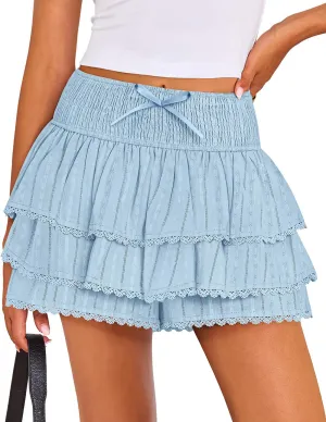 ZESICA Women's Summer Boho Ruffle Tiered Mini Skirt 2025 High Waist Skorts Flowy Casual Beach Shorts