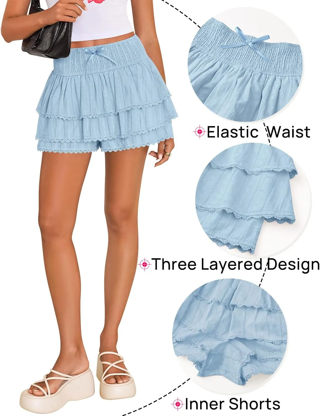 ZESICA Women's Summer Boho Ruffle Tiered Mini Skirt 2025 High Waist Skorts Flowy Casual Beach Shorts